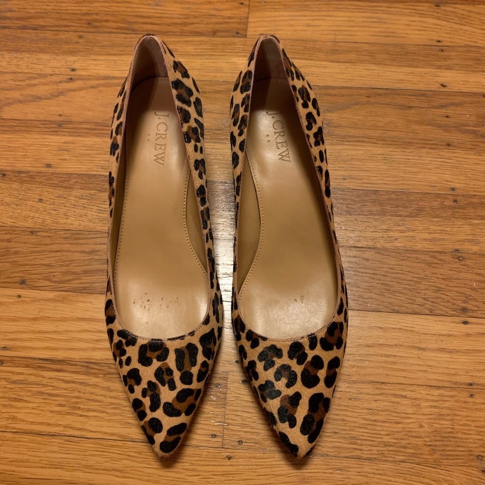 J. Crew Leopard Esme Calf Hair Kitten Heels